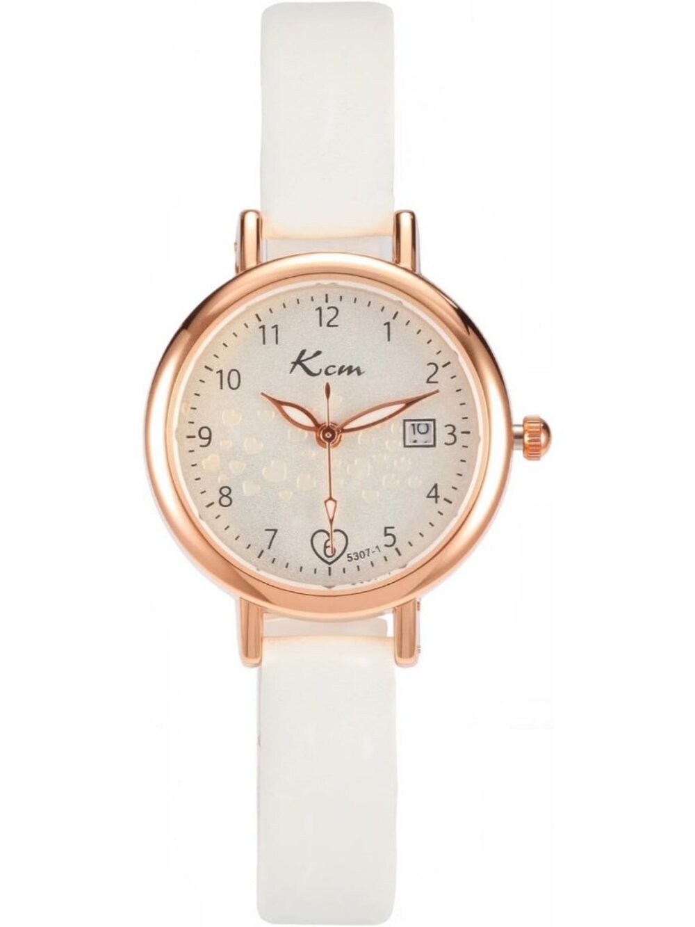 Women's White Leather Strap Heart Dial Arabic Numerals Cute Dress Wrist Watches